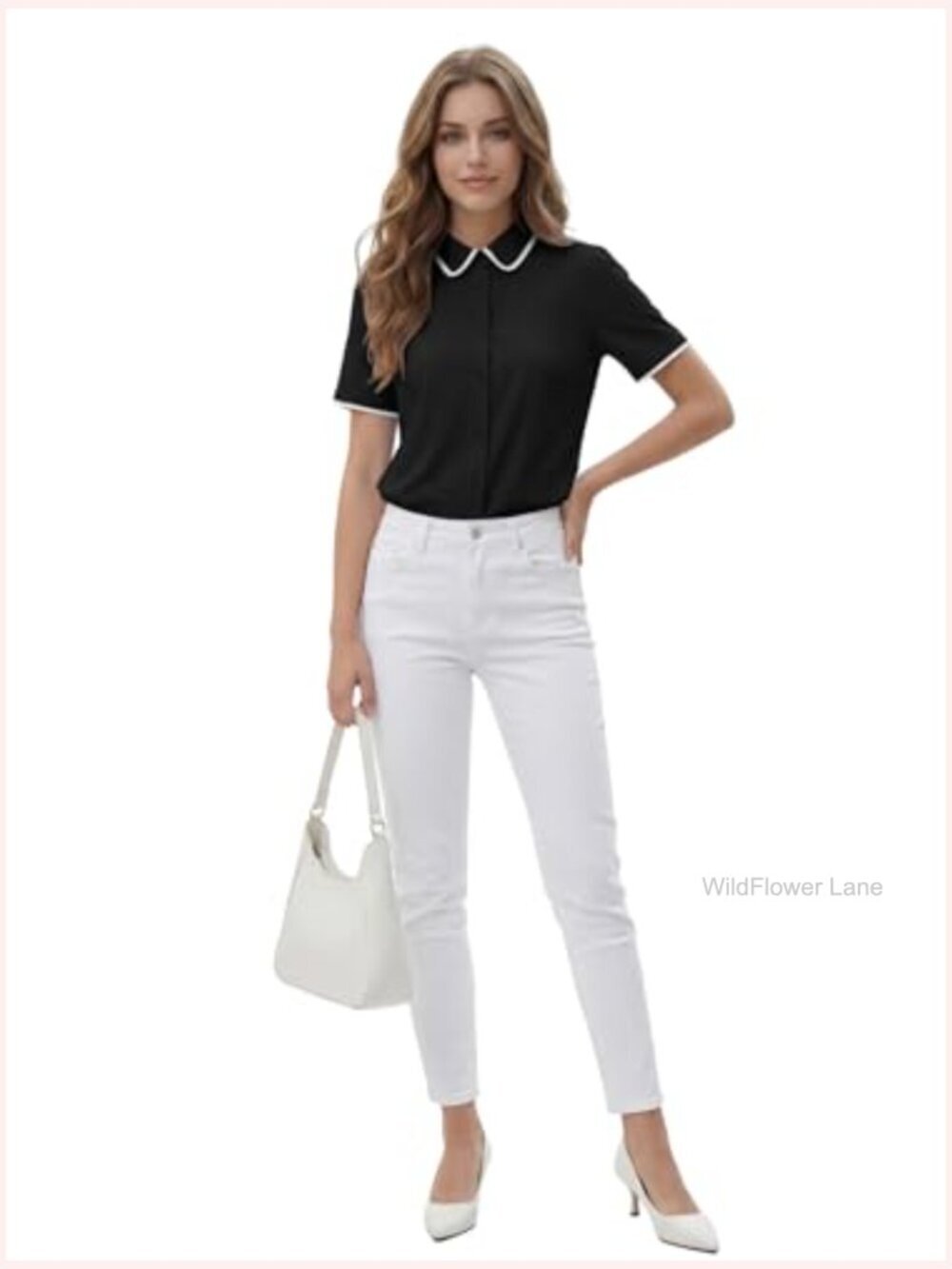 Collared Button Down Short Sleeve Blouse Top Shirt - Picture 6 of 6